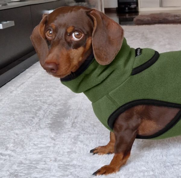 Actionfactory-Warmover Fleece-Mantel-Hundemantel-Waermemantel-Dackel-Fleece-Mantel-pinegreen-dunkelgruen-winter-herbst-kuschlig-warm