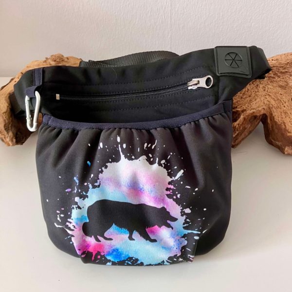 Gassitasche-Leckerlibeutel-Leckerlitasche-Bauchtasche-Hund-Hundespaziergang-Hundesport-Softshell-Border Collie-schwarz