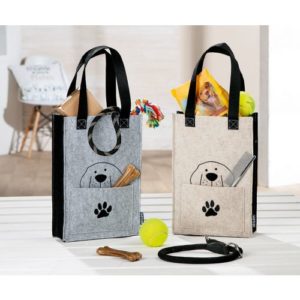 Gilde Handwerk-Hundebande-Filz-Geschenktasche-grau-beige