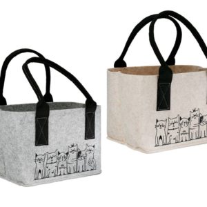 Gilde Handwerk-Katzenbande-Filz-Filztasche-Shopper-Einkaufstasche-Katze-Katzenliebhaber-beige-grau