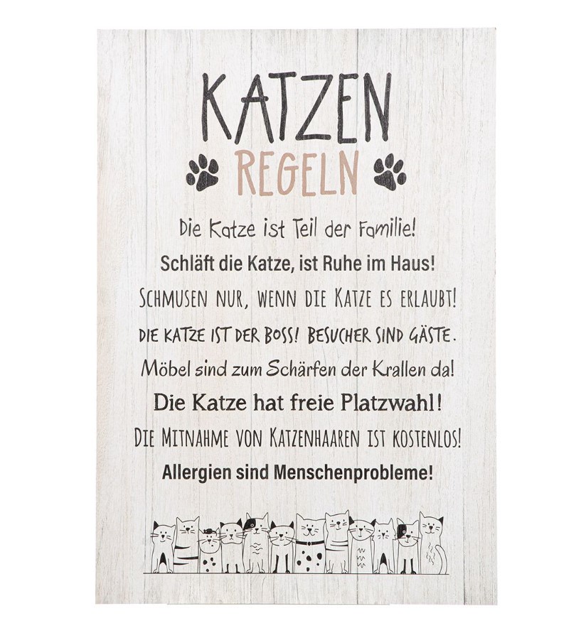 Gilde - Schild - Holzschild - Deko - Katze - Katzenbande - Katzenregeln