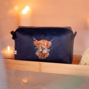 Wrendale Design-Hannah Dale-Beutel-Makeup Beutel-Makeup-Reisen-Ferien-Kulturbeutel-schottisches Hochlandrind-blau-1