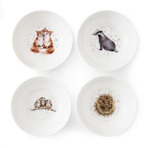 Wrendale Design-Hannah Dale-wunderschoen illustriert-Porzellan-fine bone china-fruehstuecksschalen-schalen-Mueslischalen-Dachs-Fuchs-Igel-Eule