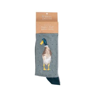 Wrendale Design-by Hanna Dale-Socken-Bambussocken-Maennersocken-Einheitsgroesse-Ente-grau-Punkte