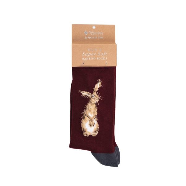 Wrendale-Design-by-Hanna-Dale-Socken-Bambussocken-Maennersocken-Einheitsgroesse-Hase-bordeaux